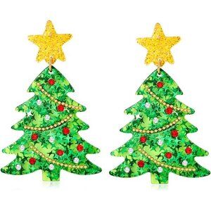 Colorful Acrylic Christmas Drop Earrings - Festive Lantern & Tree Earrings Gift